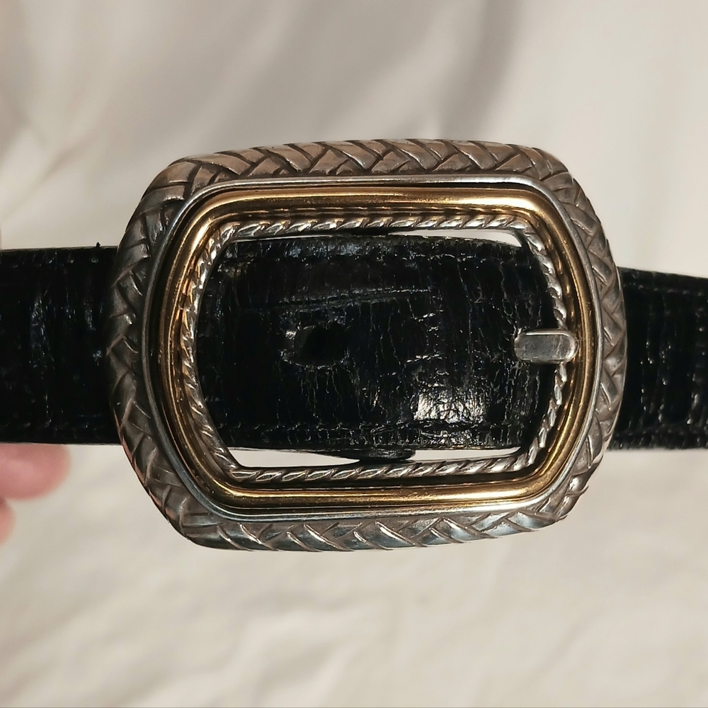 Reversible Black/brown Leather Belt with Silver and Gold Buckle (unbranded)